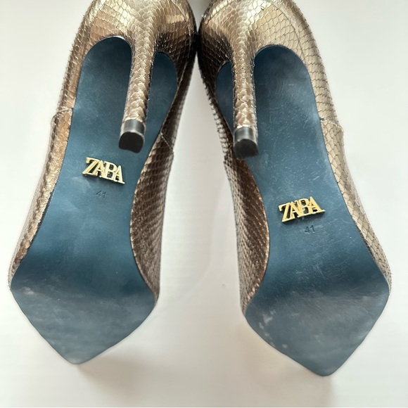 New Zara $249 Leather Knee High Animal Print Metallic Boots Size 10 5036/001 - Picture 11 of 13